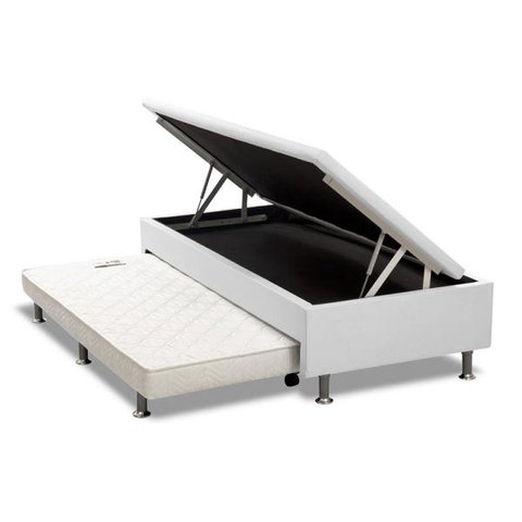 Base Box Baú Solteiro com Auxiliar Mola Bonnel Sintético Branco 62x88x188