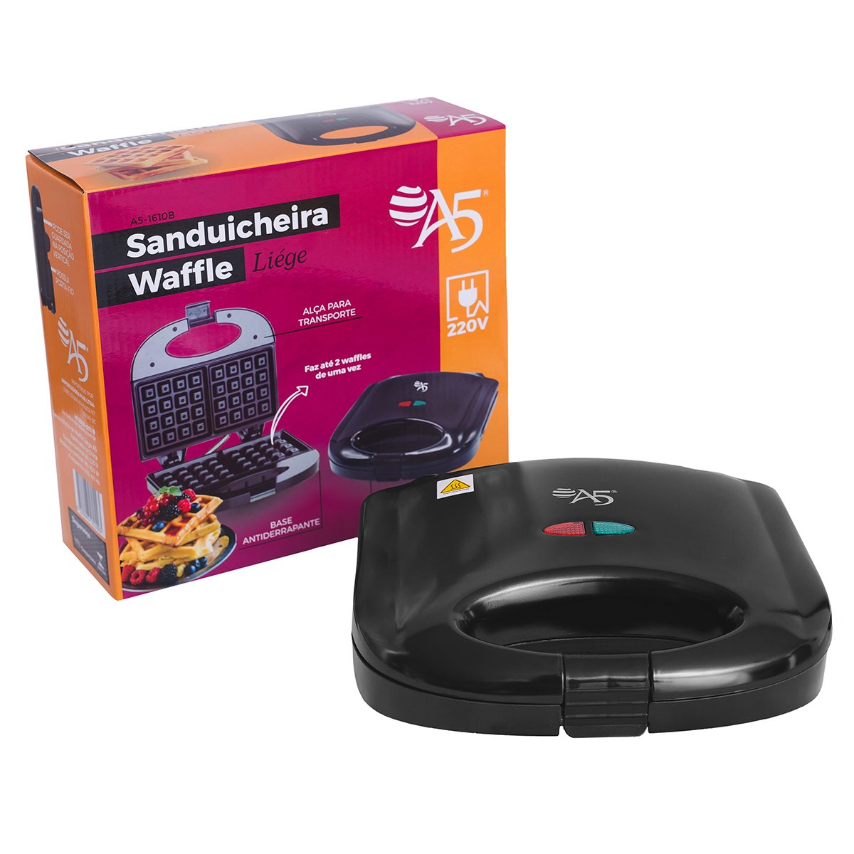 Waffle Maquina A5, 127v Chapas Antiaderentes 2 Wafer 750watts - 7