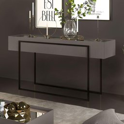 Aparador Pilar com Tampo de Madeira e Espelho cor Cinza Urbano - Dj Moveis - 1