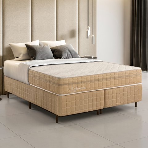 Kit Conjunto Colchão Queen Valência Molas Ensacadas Individualmente + Box Blindado 158x61x198