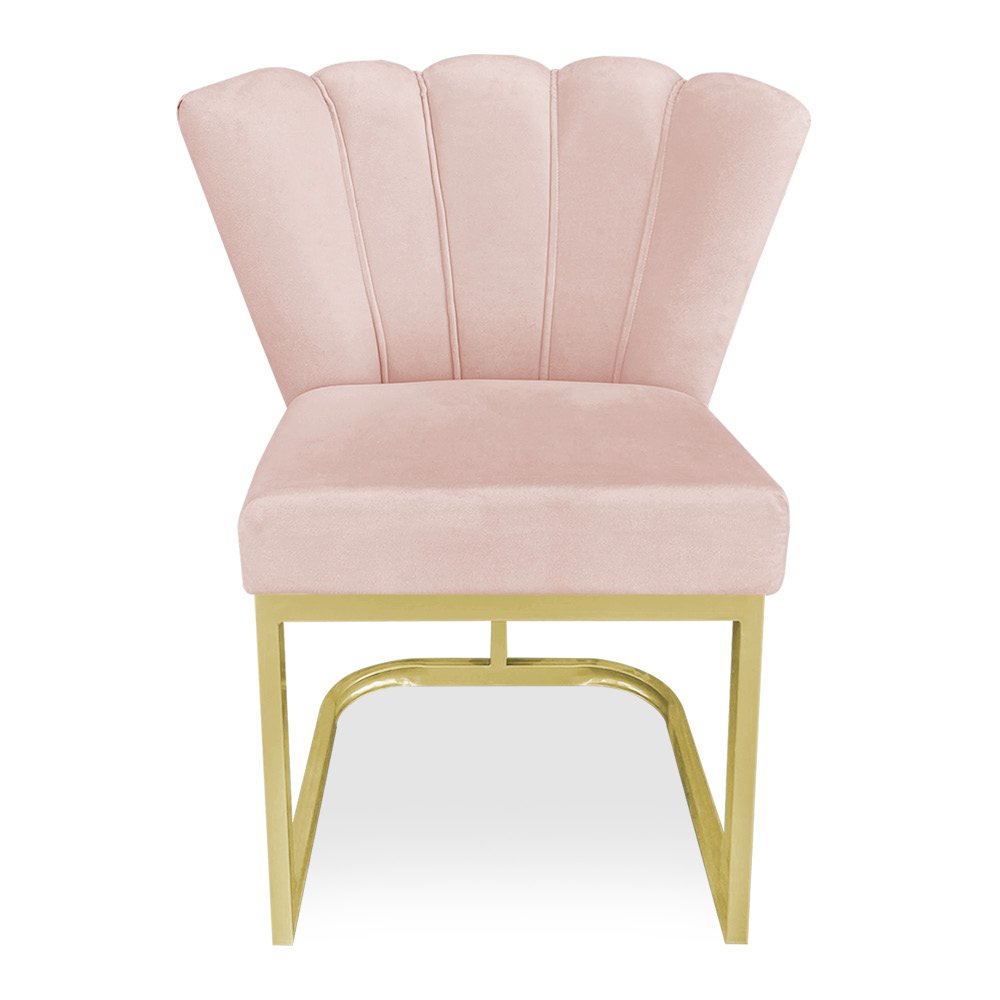 Poltrona Flor Veludo Rosa Bebê Base Metálica Industrial Dourado - Pallazio - 3