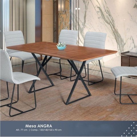 Mesa de Jantar Angra Tampo MDF 120cm Cinamomo Base Preta C&m Decor