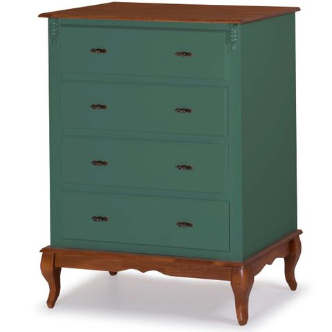 Cômoda de Madeira Linz 4 Gavetas 116 X 90 X 50 Cm - Cor Verde Musgo/imbuia Glazer