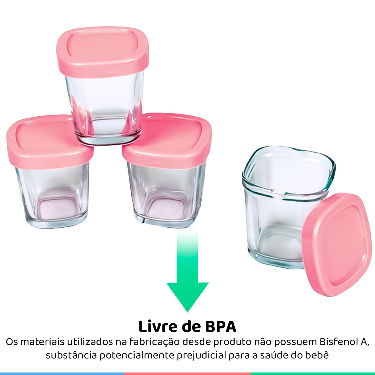 Kit 4 Potes de Vidro Para Armazenamento de Leite Materno Livre de BPA Clingo - Rosa - 4