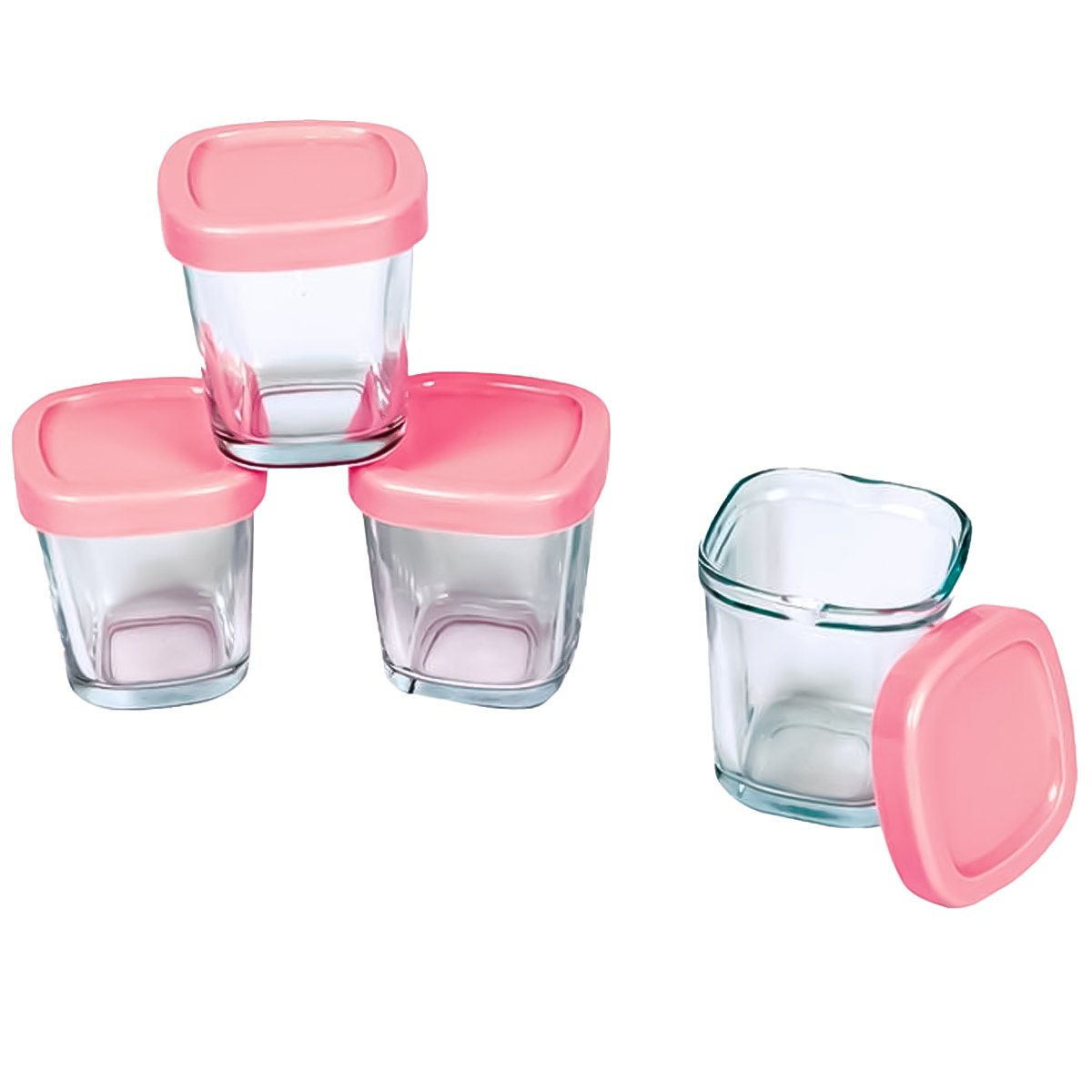 Kit 4 Potes de Vidro Para Armazenamento de Leite Materno Livre de BPA Clingo - Rosa - 1