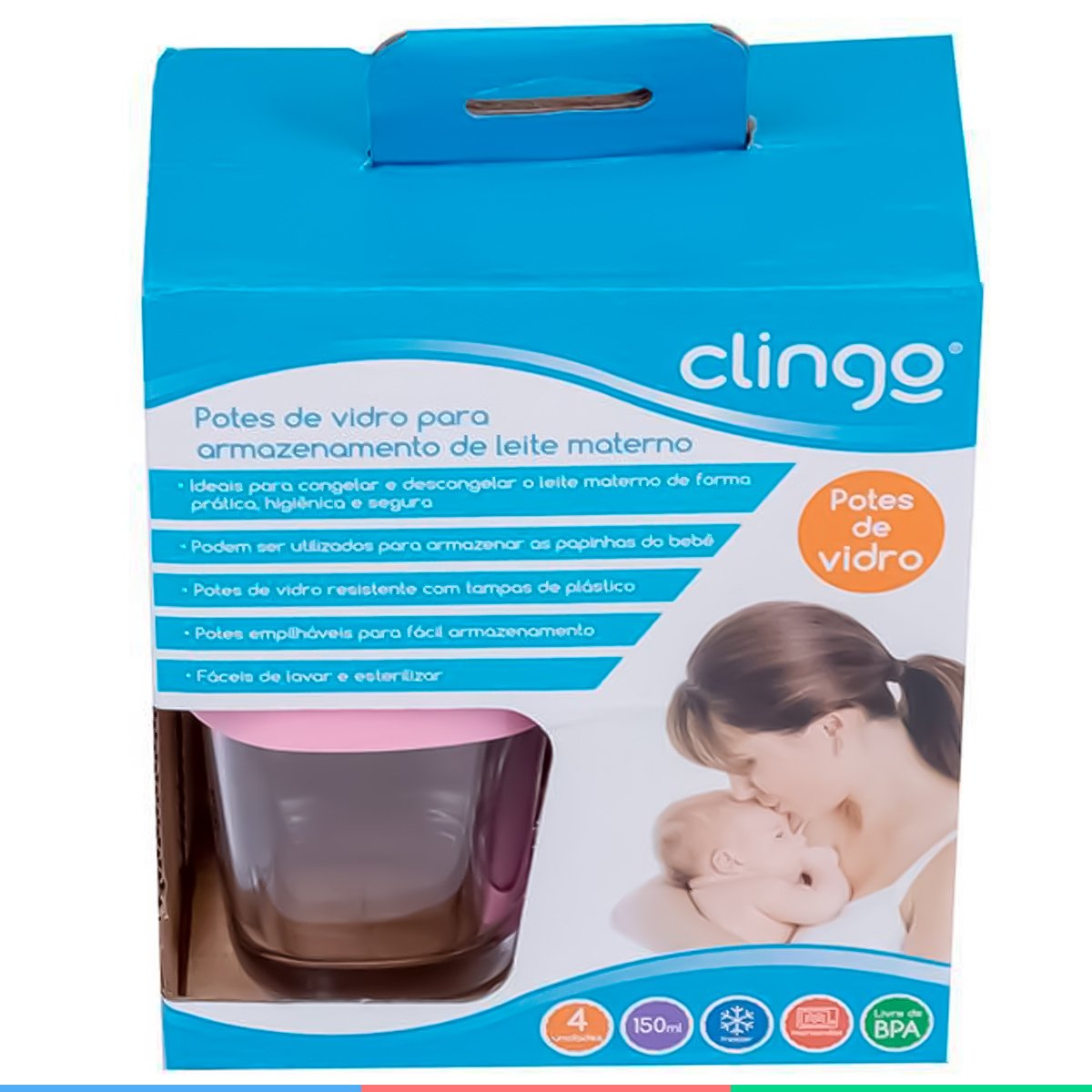 Kit 4 Potes de Vidro Para Armazenamento de Leite Materno Livre de BPA Clingo - Rosa - 7