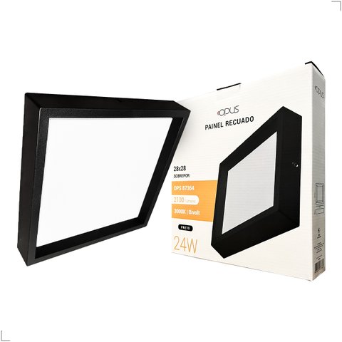 Painel Recuado de Sobrepor Quadrado 24w 28x28cm Preto Led 3000k Luz Quente