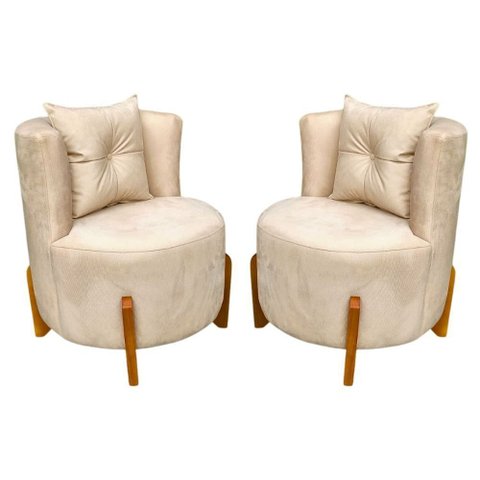 Kit 2 Poltronas Orgânica Curva Luna Veludo Bege - Montanaris Decor