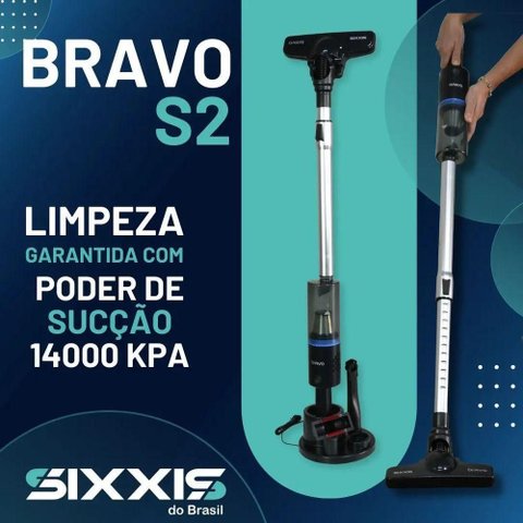 Aspirador de Po Vertical sem Fio Sixxis Bravo S2 14000KPA 0,4L Hepa Preto Bivolt