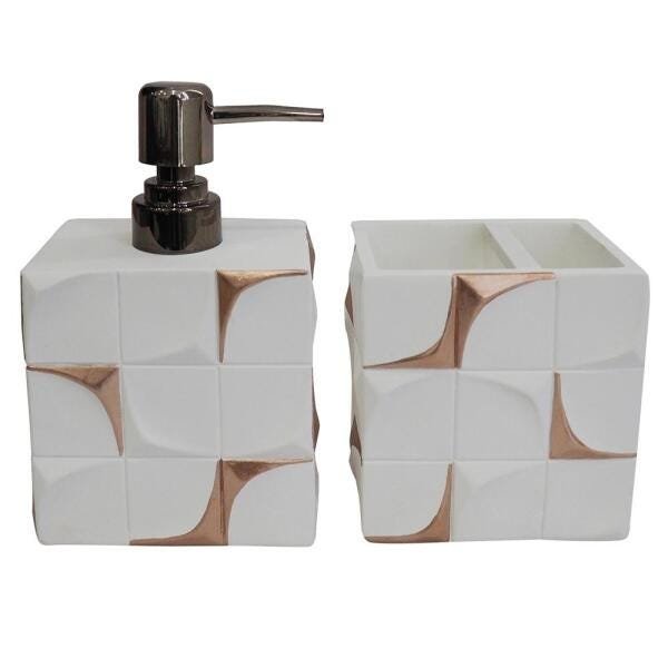 Kit Lavabo de Resina Branco e Dourado - 1
