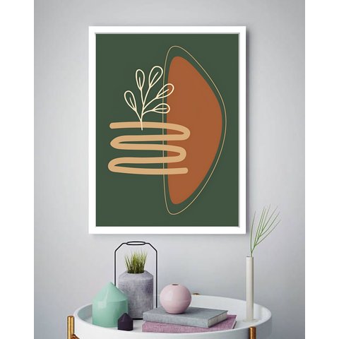 Quadro Decorativo Abstrato Ramo Verde - 70x50cm:moldura Preta