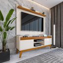 Ver imagem 5 de Conjunto Sala de Estar Buffet 4 Portas e Rack com Painel Ripado 136cm - Vianossa - Off White/cedro