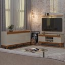 Ver imagem 1 de Conjunto Sala de Estar Buffet 4 Portas e Rack com Painel Ripado 136cm - Vianossa - Off White/cedro