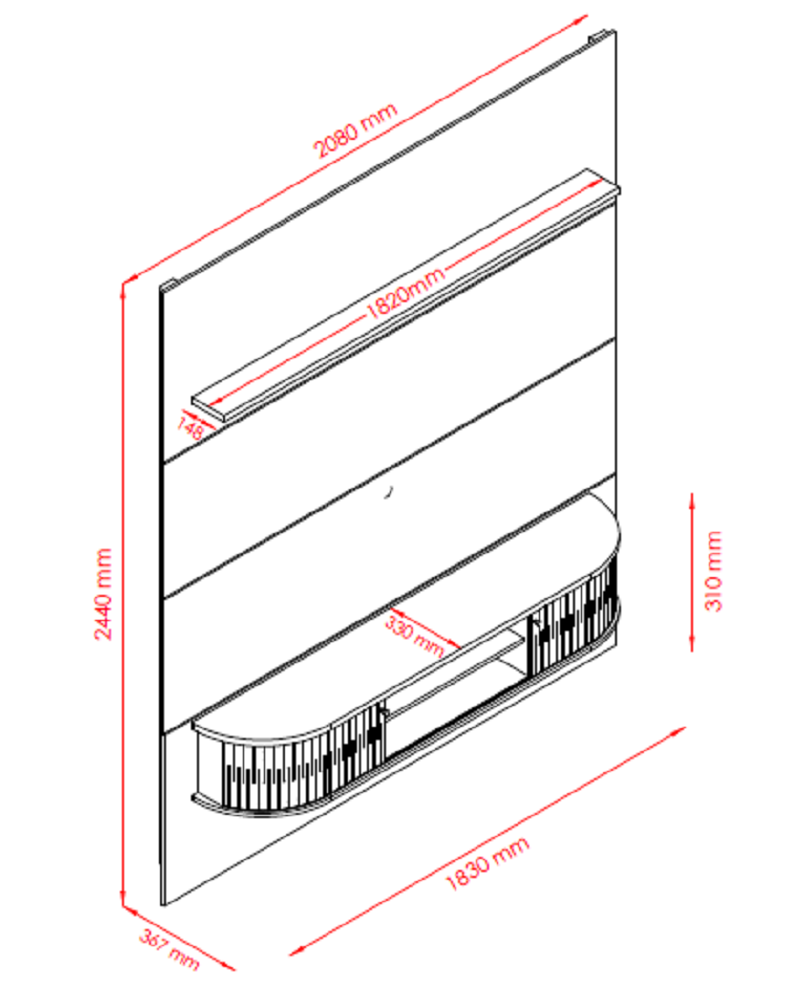 Rack Suspenso Bugatti com Painel Piso-teto para Tv até 75'' Calacata Off White Madetec - 4