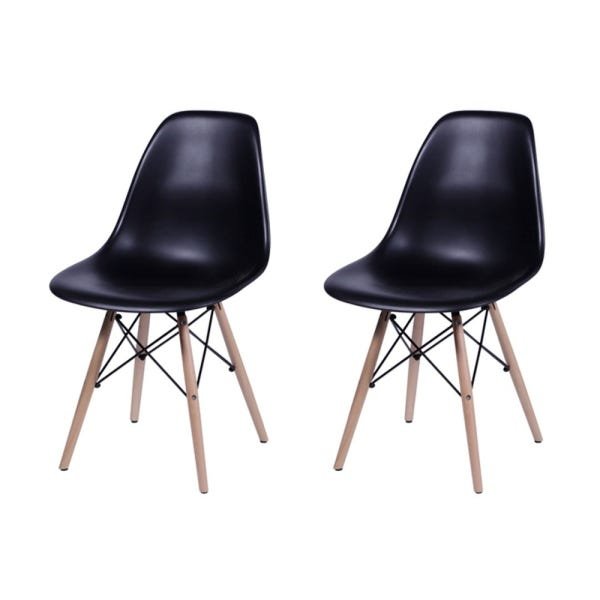 Conjunto de Mesa de Jantar Eames Eiffel Redonda 90cm Tampo de Madeira Preto com 2 Cadeiras Pretas Pr - 2