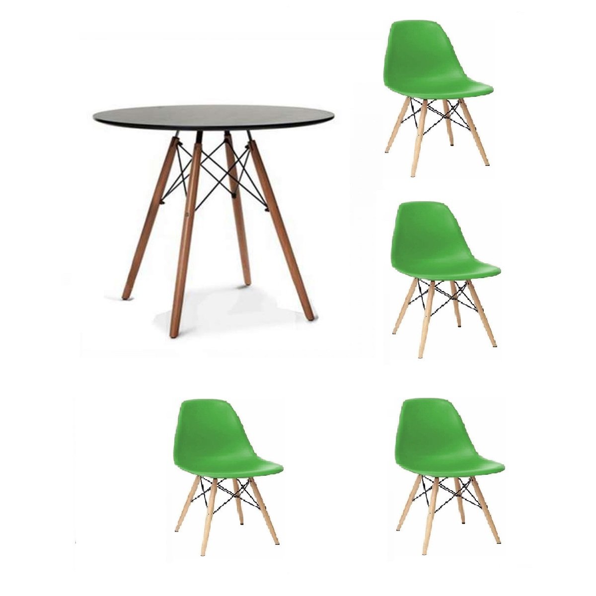 KIT MESA EAMES JANTAR ADULTO 120CM PRETO 4 CADEIRAS CHARLES EAMES EIFFEL VERDE - 1