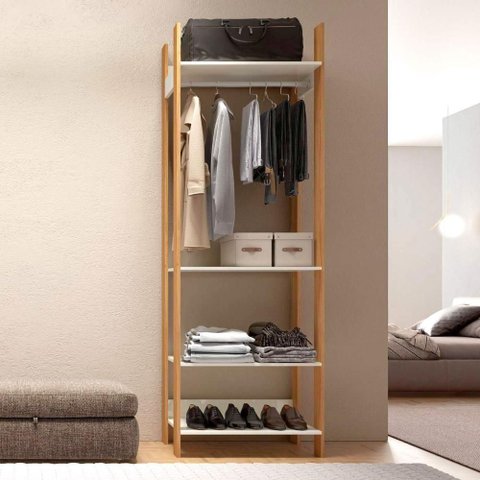 Estante Closet 4 Prateleiras MDF 73,5cm Off White com Freijó Dalla Costa Móveis