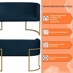 Namoradeira 2 Lugares Decorativa Luana Base Gold Veludo Azul Marinho - Montanaris Decor Md Montanari - 5