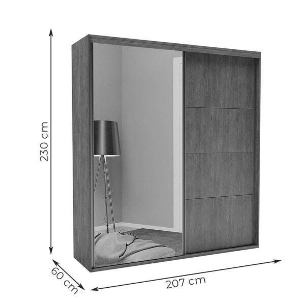 Guarda-Roupa Blima 207cm com 2 Portas de Correr com Espelho 100% MDF Ébano - 4