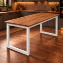 Ver imagem 1 de Mesa de Jantar Reforçada Industrial 160x70cm Tampo Marrom Pés Branco