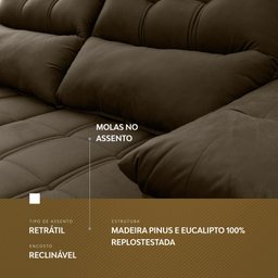 Sofá Retrátil/Reclinável Verona 2,00m Suede Velut Bege c/ Molas no Assento - King House - 8