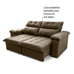 Sofá Retrátil/Reclinável Verona 2,00m Suede Velut Bege c/ Molas no Assento - King House - 7