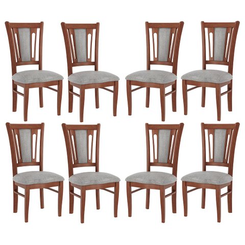 Kit 8 Cadeiras Estofada Munike 50 x 102 Cm Madeira Maciça Imbuia Linho Cinza L55 - RMI