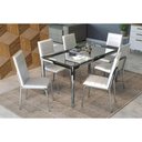 Ver imagem 1 de Conjunto: Mesa de Cozinha Reno c/ Tampo de Vidro 150cm + 6 Cadeiras Amsterdã Cromada/Branco -