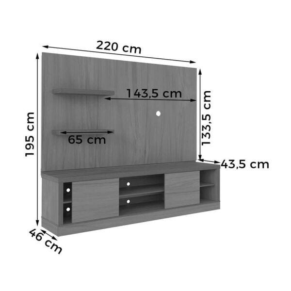 Home Theater Trono Flex para TV até 60 Polegadas com Portas Deslizantes Freijo com Off White - 6