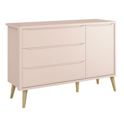 Cômoda Infantil Theo 1 Porta Rosa com Pés Madeira Natural – Reller
