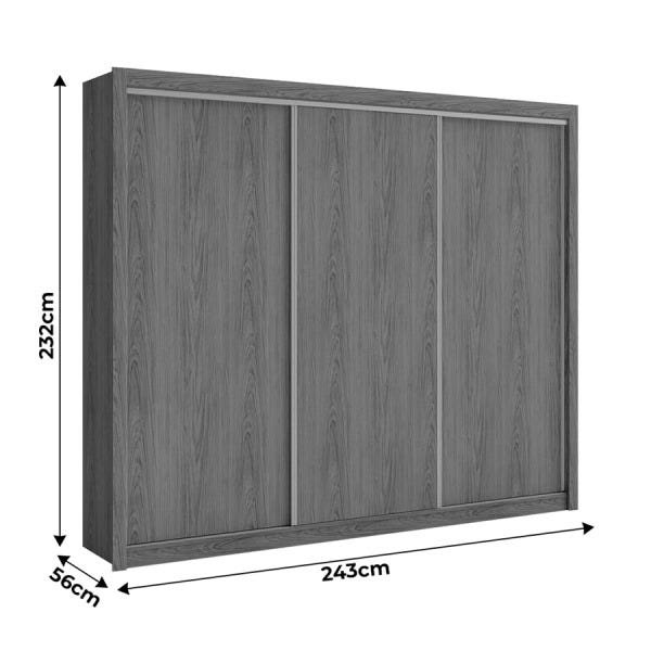 Guarda-Roupa Seal 243cm com 3 Portas de Correr Louro - 9