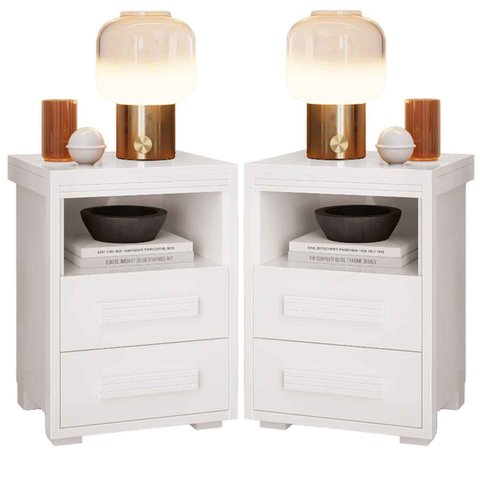 Kit 2 Mesas de Cabeceira 2 Gavetas Lóquio 100% Mdf - Casa Chick Branco