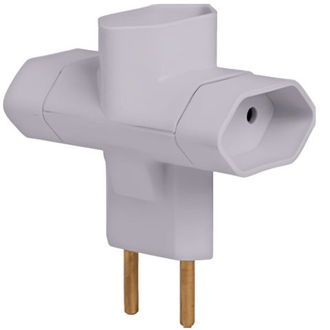 Pino Bipolar 3 Saídas Tipo “t” 2p 10a 250volts Cinza - 1213 - Ilumi Plug 3 Saidas Tipo T 2p 10a 250v