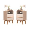 Ver imagem 1 de Kit Mesa de Cabeceira Retrô Pés Palito - Pop - Varias Cores - Off White / Nature