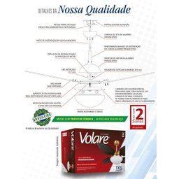 Ventilador de Teto Vidro Plano 4 Pás Tech Volare 127V - 6
