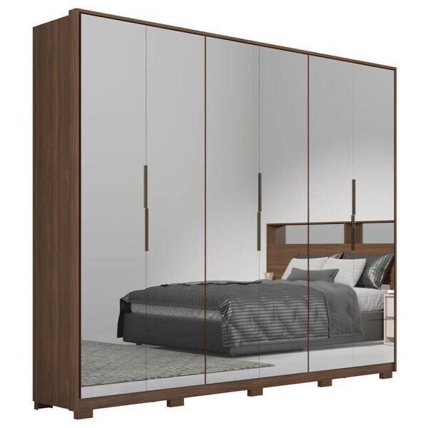 Guarda-Roupa Forbet 267cm com 6 Portas Espelhadas e 6 Gavetas Ambar - 1