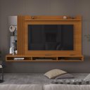 Ver imagem 1 de Painel Home Suspenso para Tv até 75 Polegadas Paris com Nichos Espelho e Ripado Lateral 218 Cm -