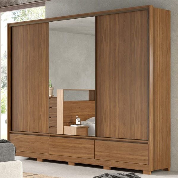 Guarda-Roupa Puegan 267cm com 3 Portas de Correr Amêndoa - 9