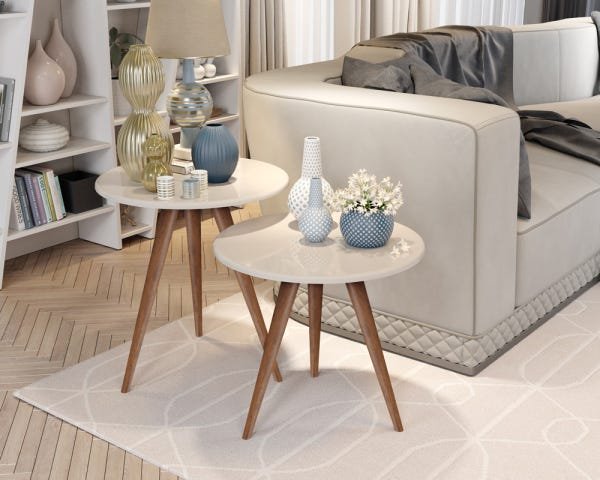 Conjunto De Mesa Lateral Isa Off White - 1