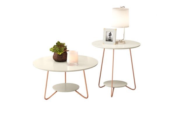 Conjunto Mesa Centro e Apoio Liz Off White - 2