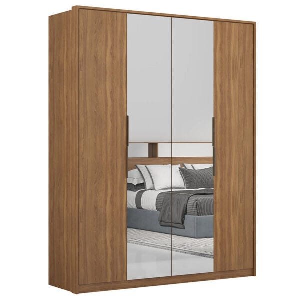 Guarda-Roupa Lelond 180cm com 4 Portas e 2 Espelhos Amêndoa - 1