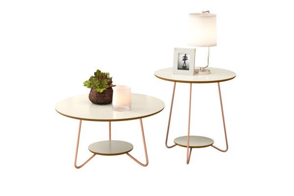 Conjunto Mesa Centro e Apoio Liz Off White / Freijo - 2