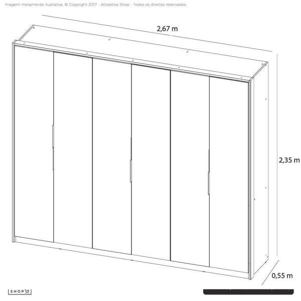 Guarda-Roupa Forbet 267cm com 6 Portas e 6 Gavetas Amêndoa/Grafito - 8