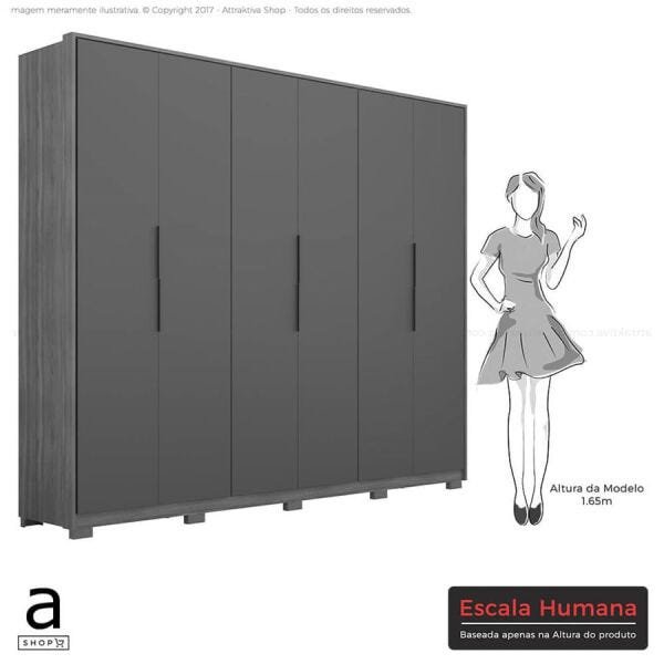 Guarda-Roupa Forbet 267cm com 6 Portas e 6 Gavetas Amêndoa/Grafito - 7