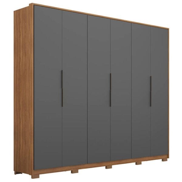 Guarda-Roupa Forbet 267cm com 6 Portas e 6 Gavetas Amêndoa/Grafito - 1