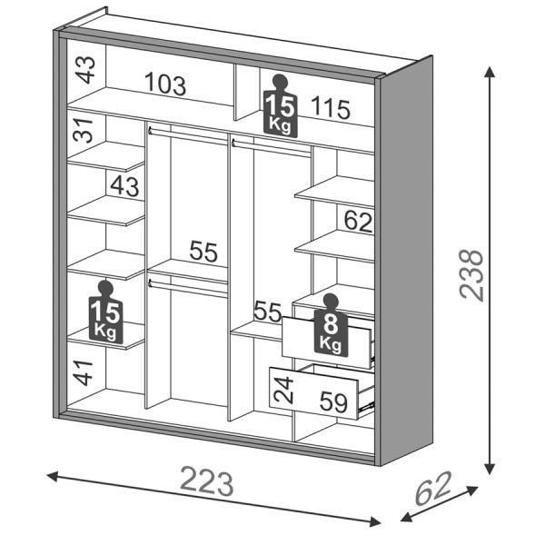 Guarda-Roupa Ramon 223cm com 1 Porta Espelhada 100% MDF Freijó / Off-White - 6