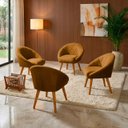 Ver imagem 1 de Kit 4 Poltrona Sala Decorativa Louis Veludo Terracota Pés Palito Castanho