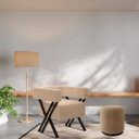 Ver imagem 1 de Kit Poltrona e Puff Decorativa Dunas Estilo Industrial:bouclé Bege