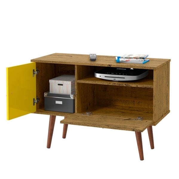 Rack Tuhan com 2 Portas e 3 Nichos Nature/Amarelo Ool - 2