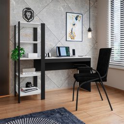Escrivaninha Mesa de Estudo Office 120 Cm com Prateleira Artemis Preto/branco - 2
